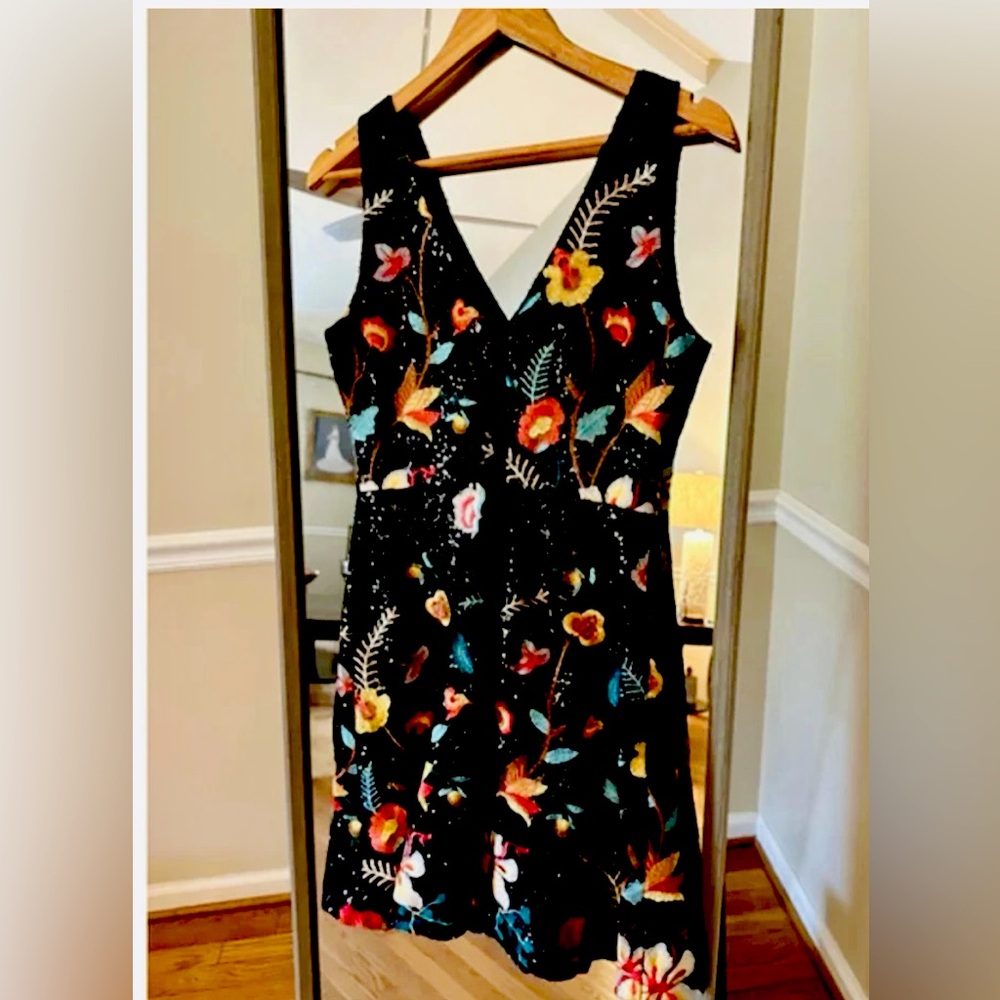 Floral detailed sequence Black Mini Dress